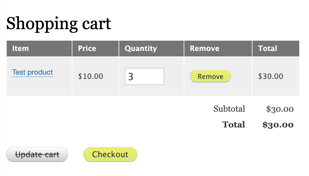 Screenshot of the Shopping cart before editing it 