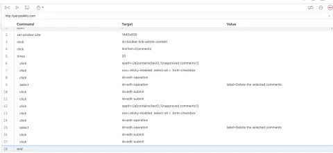 Selenium IDE screenshoot, removing spam