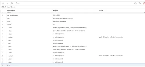 Selenium IDE screenshoot, removing spam