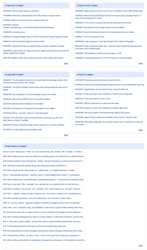 Screenshot of a Dashboard including the Digest feeds using aggregator